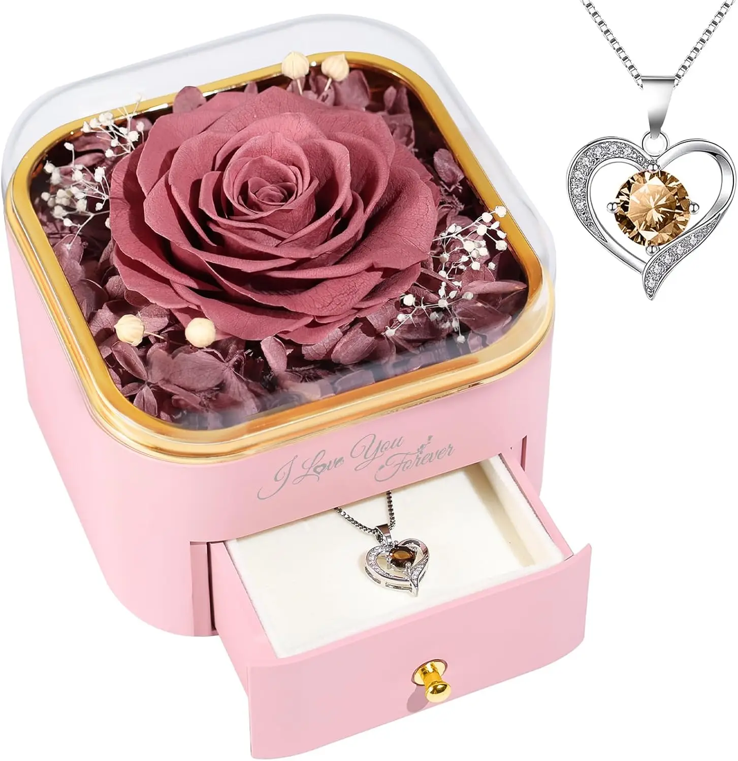 

Консервированная роза с ожерельем — подарок с вечным цветком для мамы, жены, дочки на день рождения, Рождество