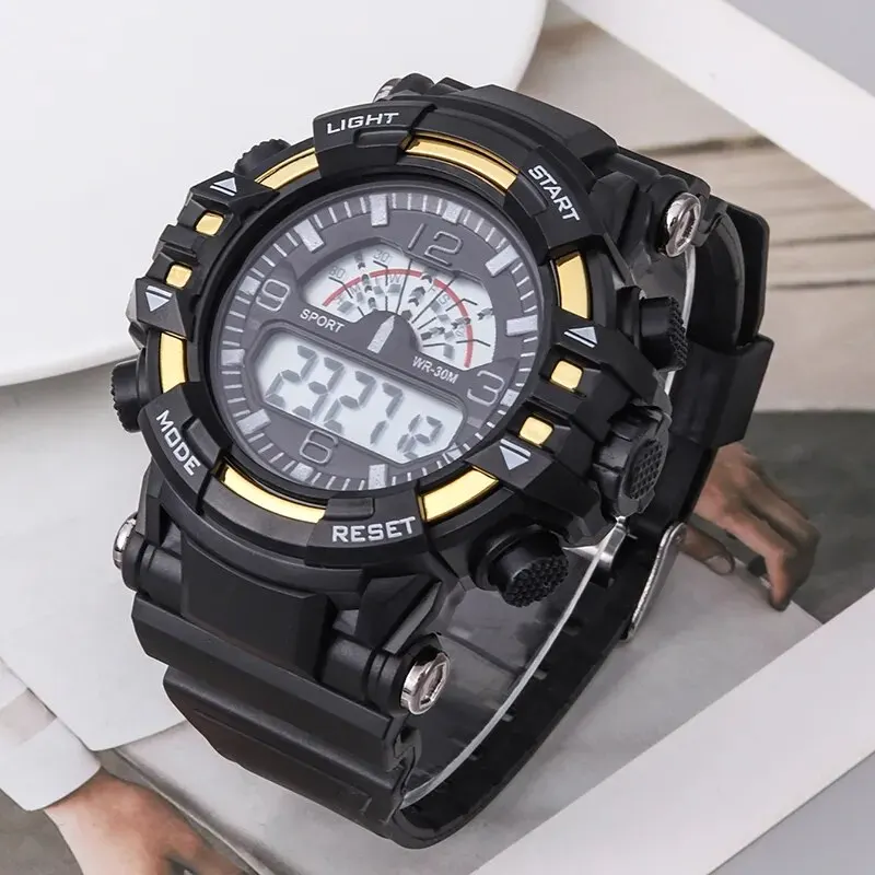 Men Fashion Sports Digital Watches Calendar Date Male Black Leather Bracelet Set Luxury Casual Watches For Man