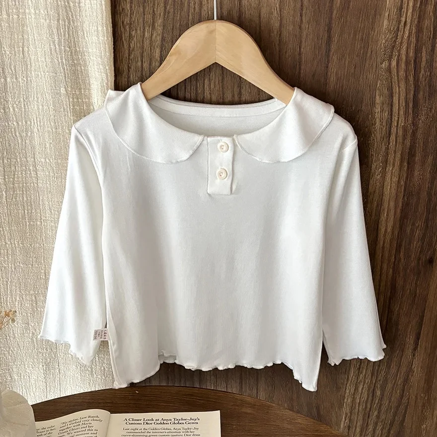 1-7years Mädchen T-Shirt Kragen Schleife Knoten Bluse Top Rüschen T-Shirt für Mädchen Frühling Herbst Casual T-Shirt Pullover