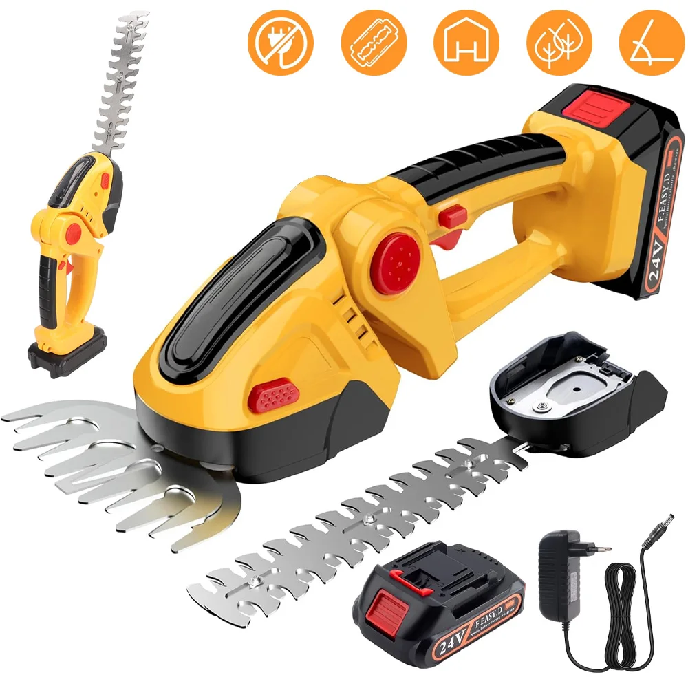 2-in-1 Elektrische Heckenschere Kabellose Handgehaltene Unkraut- und Schneidezange Strauchmäher Gartenwerkzeug 90 °   Batteriebetriebene Heckenscheren, Doppelschalter-Design, Wiederaufladbar