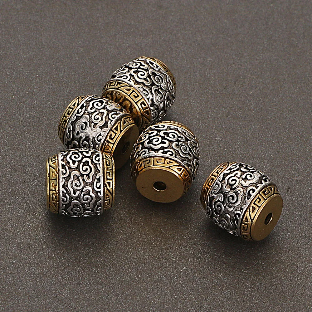 5Pcs 12MM Antique Golden Silver Plated Color Cast Metal With Clouds Barrel Spacers Beads For Diy Jewelry Making Accessories