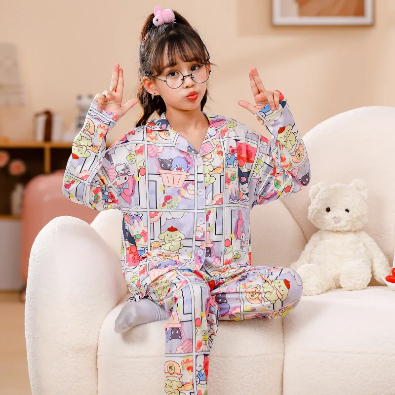 Cute Kuromi Girls Pajama Sets Harajuku Lovely Cartoon Print Night Clothes Set Soft Suitable Comfortable Indoor Costume Autumn