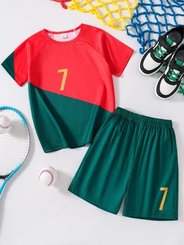 Nova camiseta e shorts de secagem rápida da moda infantil outono para meninos
