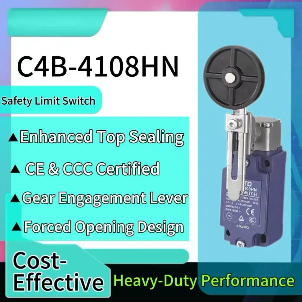 

CNTD C4B-4108HN Industrial Adj Rubber Ball Roller Lever Limit Switch IP66 1NC 1NO Snap Action AC250V 6A DC220V 0.3A CE TUV CCC