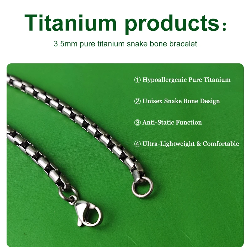 Unisex 3.5mm Pure Titanium Snake Bone Bracelet - Anti Allergic Anti Static Lightweight Corrosion Resistant