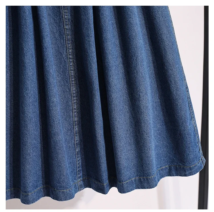 Fashion High Waist Big Size Long Skirt Female Vintage Korean Denim Skirts Womens Elegant A-line Umbrella Jeans Skirt Chic P308