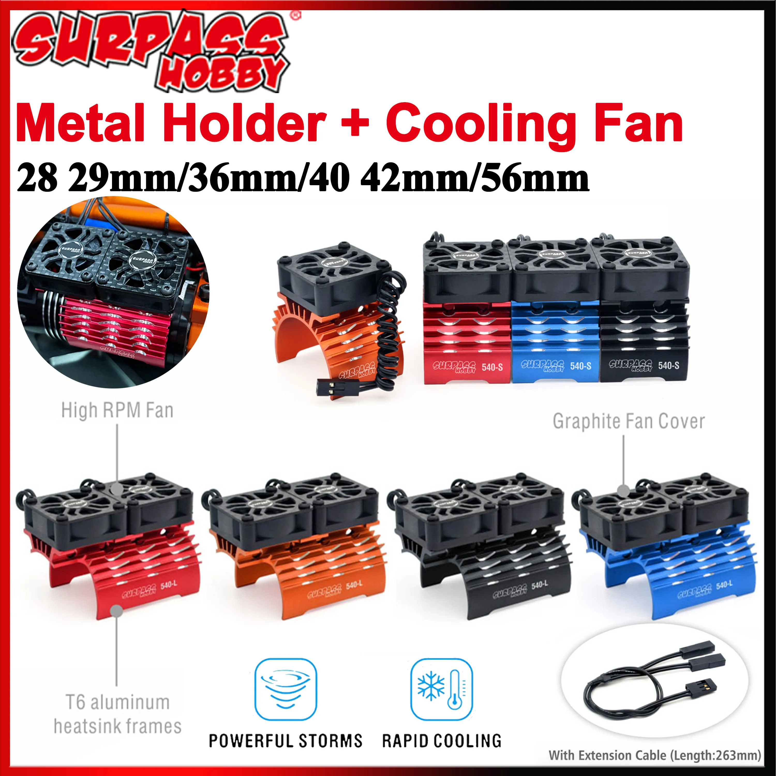 

SURPASS 28/29mm 36mm 40/42mm 56mm Motor Cooling Fan Metal Heat Sink Holder 8.4V for 1/12 1/10 1/8 1/5 RC Car Brushless Motor