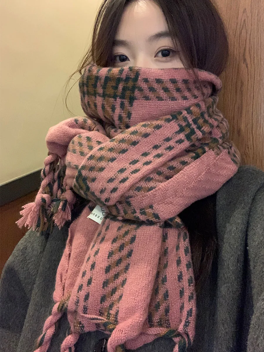 

Сетчатый шарф с кисточками для женщин, осень и зима 2022, новая корейская версия, универсальная утолщенная теплая шаль «два в одном»