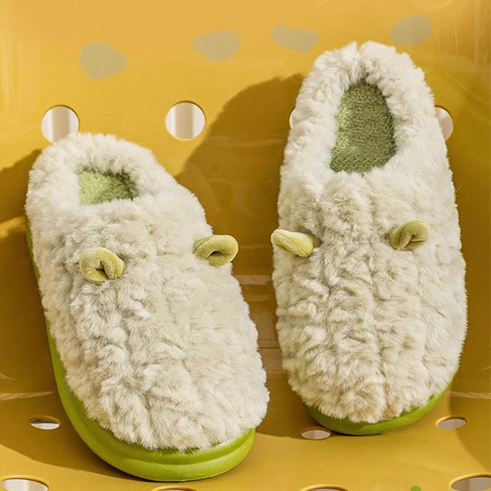 

BASATU Fashion Fur Slippers Women Winter Furry Warm Ankles Plush Slides For Men Home Indoor Outside Soft Sole Cotton Shoes