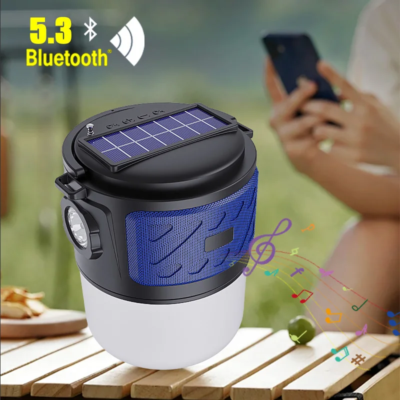 Altoparlante Bluetooth 5.3 Wireless TF \\ USB \\ Radio FM ricarica solare esterna lampada da campeggio funzione torcia a LED