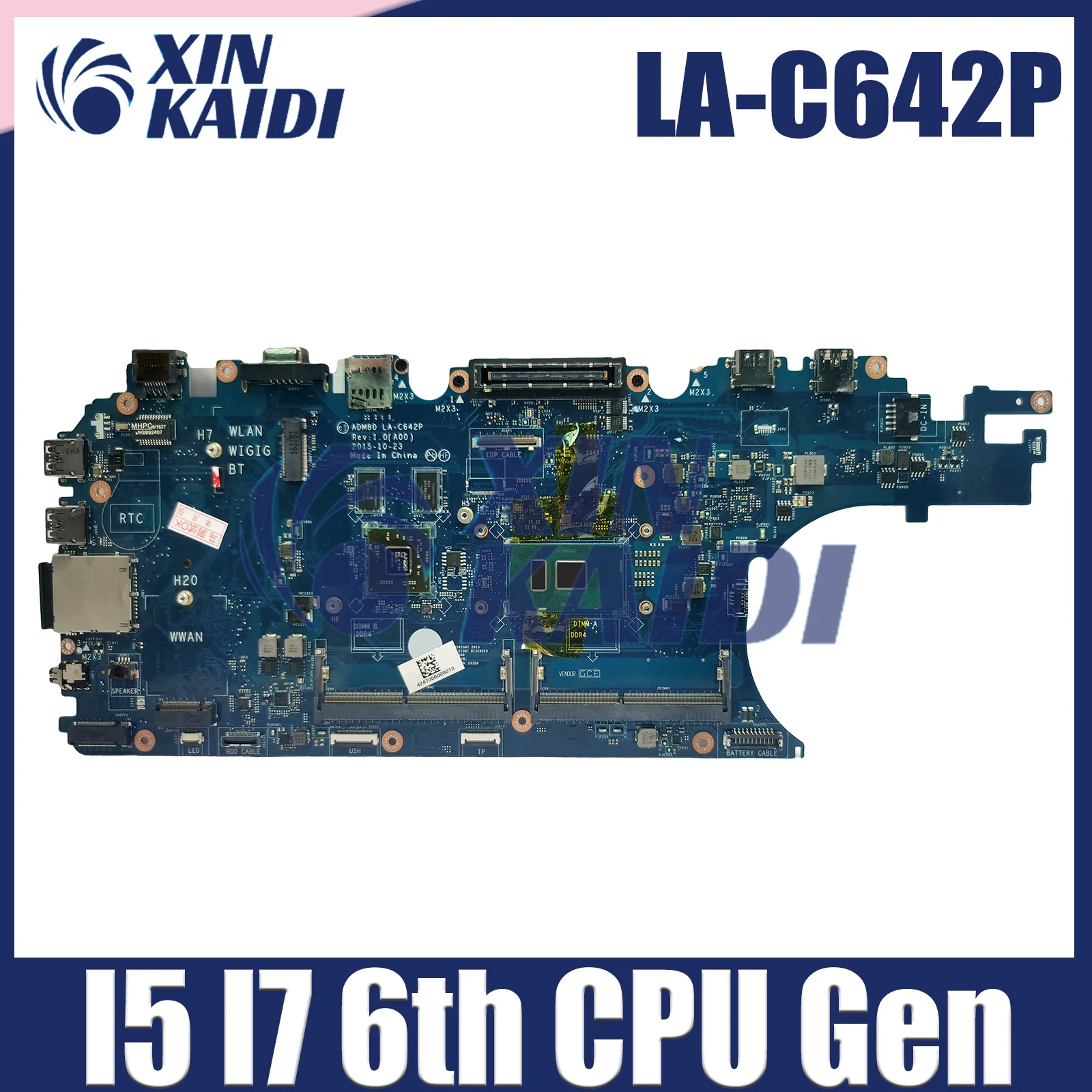 

Laptop Motherboard For Dell Latitude E5570 LA-C642P 0GVKV9 0WK23X 0J1PDD 216-0864018 Mainboard with I5-6300U I7-6600U V2G