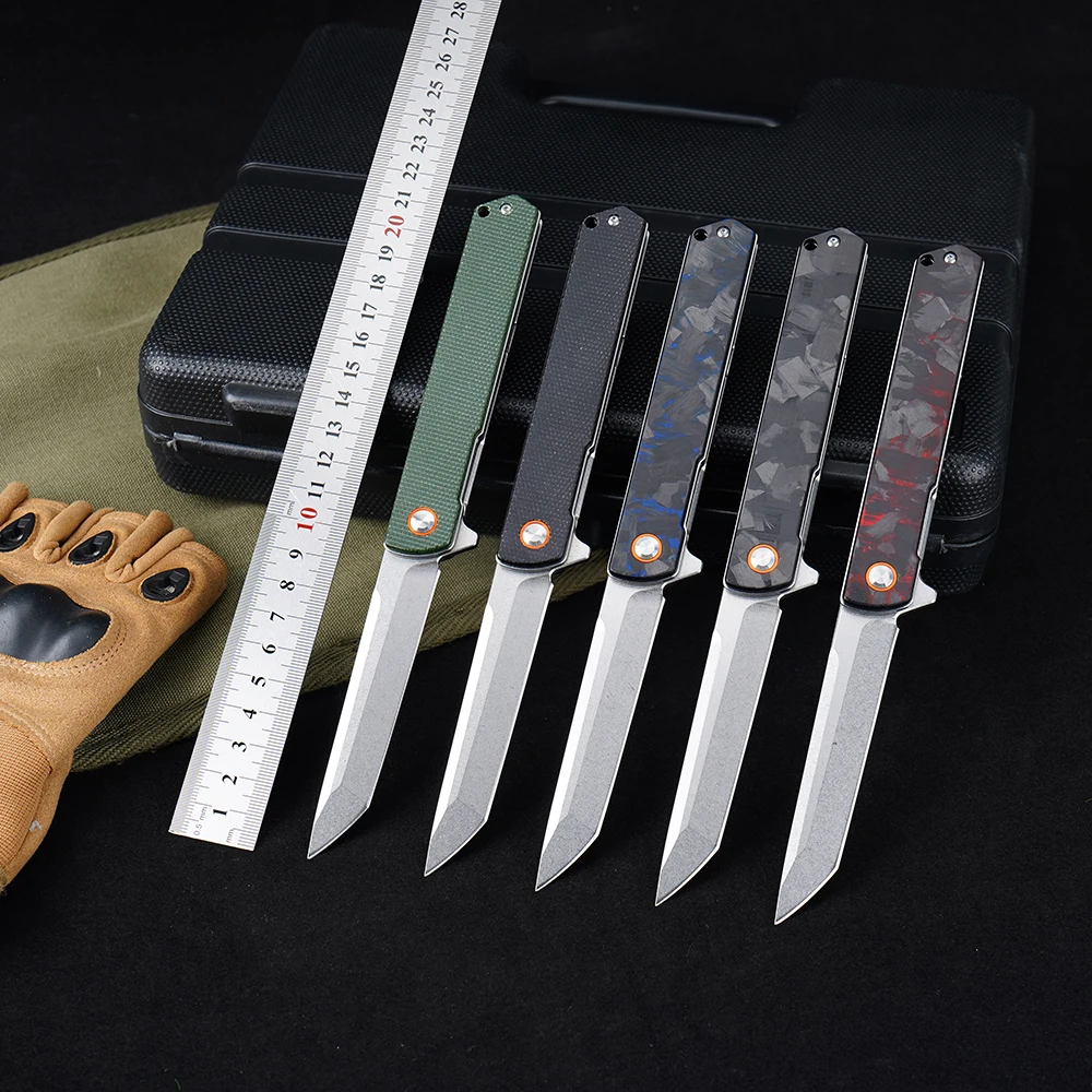 Cuchillo plegable con hoja de acero D2, mango de fibra de lino/fibra de carbono, cuchillo con rodamiento de bolas y clip de bolsillo, herramientas EDC GT-960