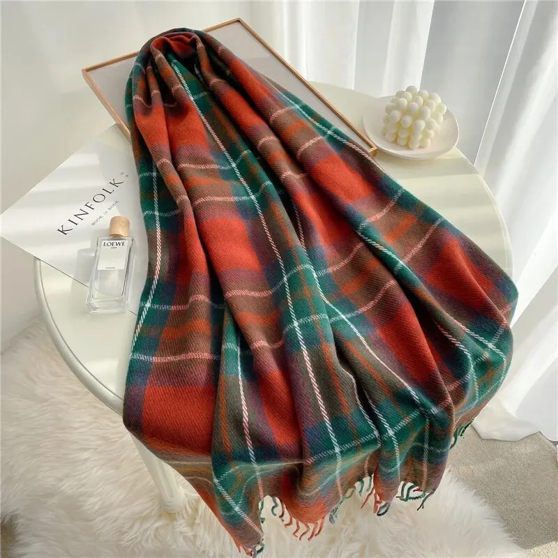 Luxury Plaid Print Warm Travel Scarf Women Cashmere Winter Pashmina With Tassel Shawl Wraps Bufanda Long Casual Echarpe New