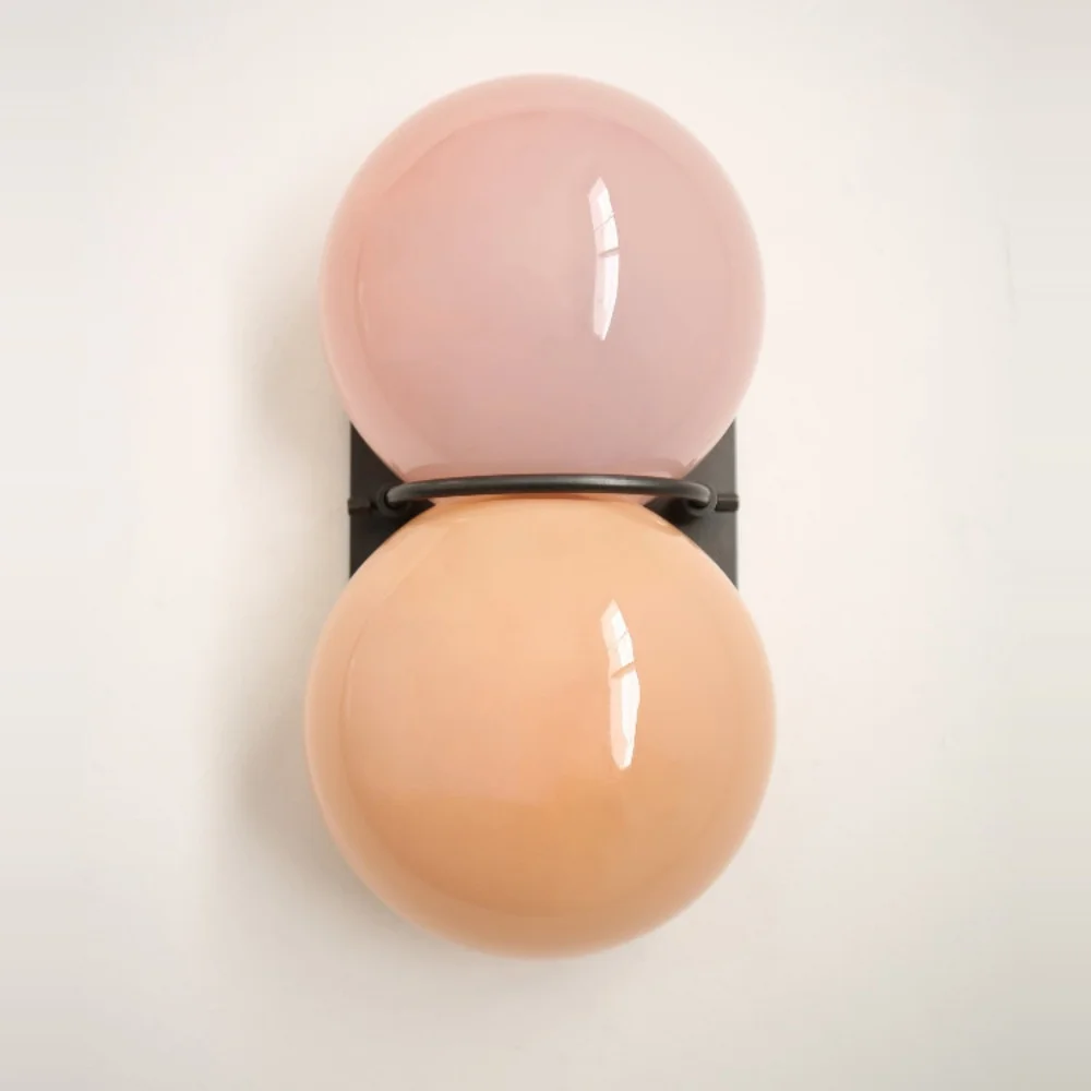 INS Style Double Ball Wall Lamp G9 Pastel Color Glass Wall Light for Bedside Aisle Study Room Background Wall Decor Wall Sconces