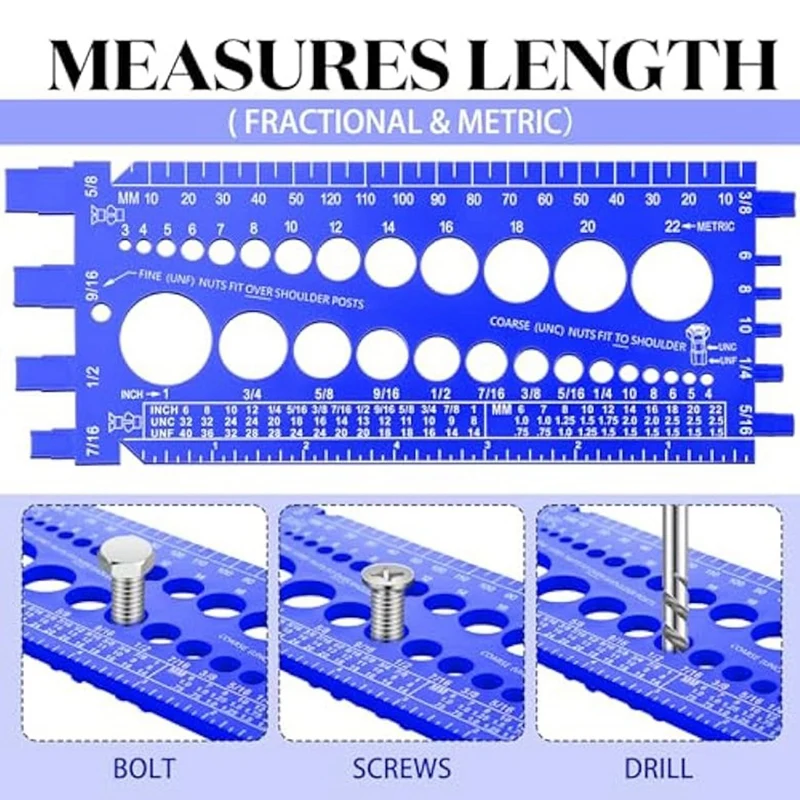 Nut Bolt Thread Gauge Checker Bolt Size And Thread Gauge  Bolt And Nut Identifier Blue Bolt Nut Thread Measure Gauge 2PCS