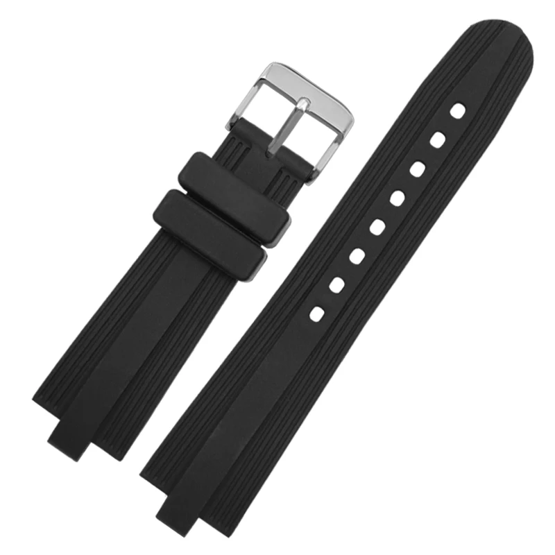 Soft Watchband for Bvlgari Diagono Series Convex Interface Waterproof Men 22MMx7MM Black Silicone Rubber Watch Strap Accessories