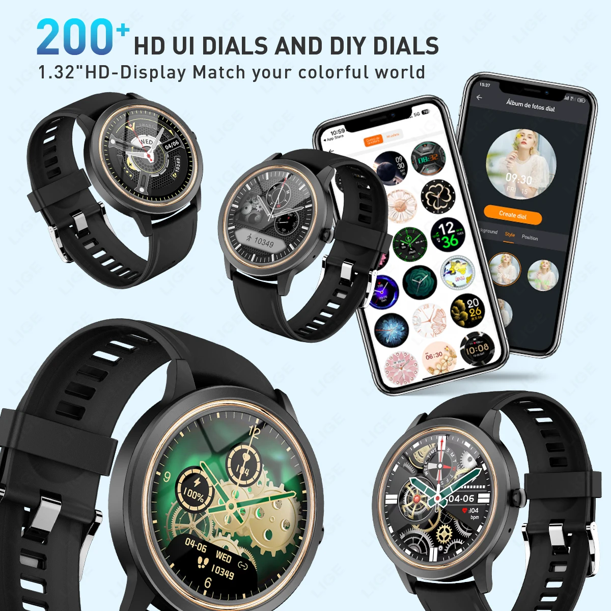 Lige novo relógio inteligente das mulheres dos homens 1.32 "tela hd monitoramento de freqüência cardíaca esportes relógio de fitness ai voz bluetooth chamada smartwatch masculino