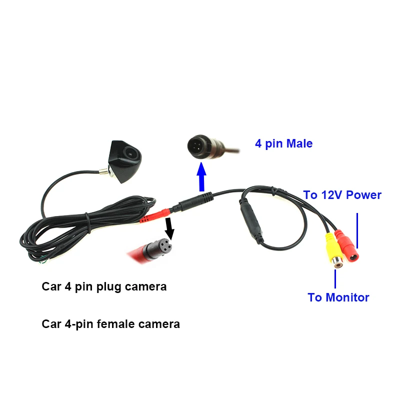 Car RCA CVBS Female To 4 PIN Male Conversion Cable For Rear View DVR Mirror Parking Monitors Connect Reversing Backup Camera