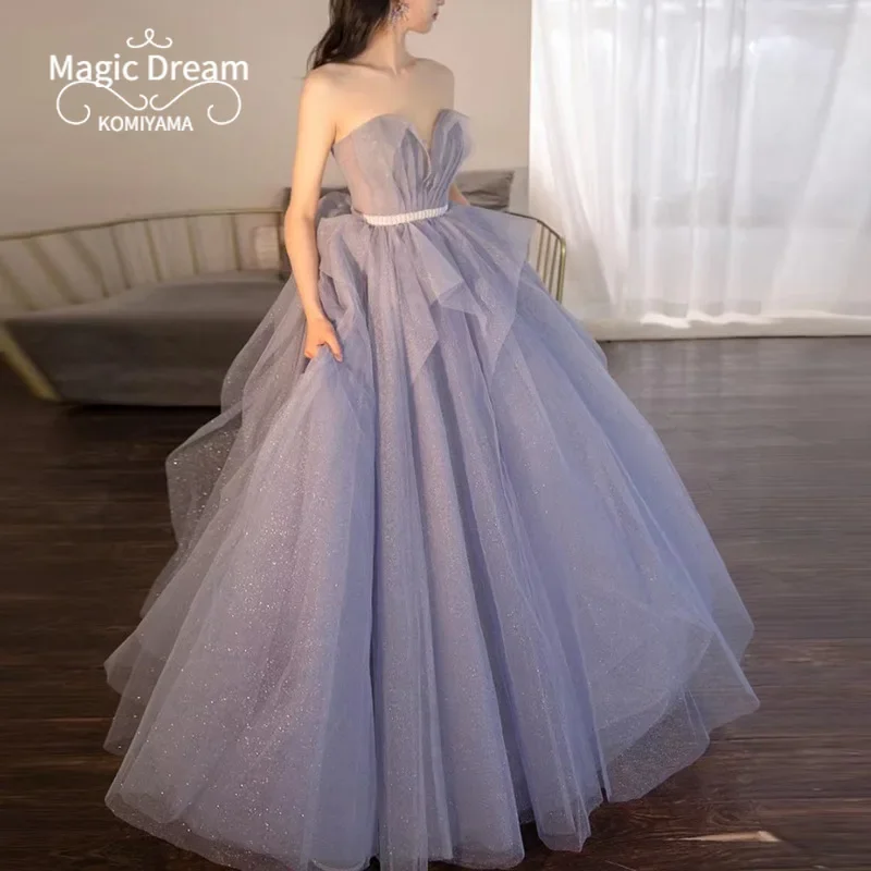Customized Evening Dresses Strapless Elegant Mesh Tiered Ball Gown Design Wedding Party Dress Slim Waist Wedding Party Vestidos