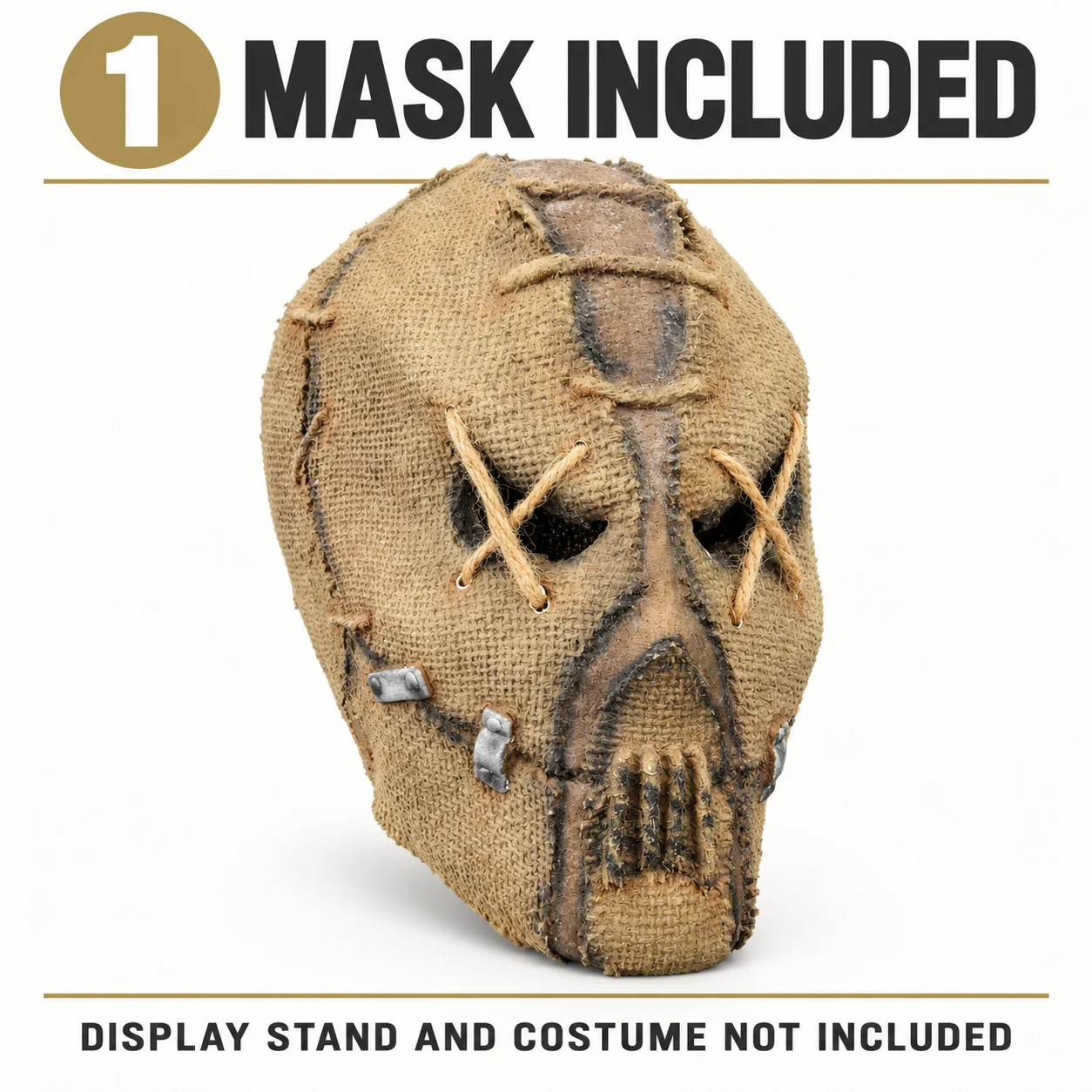Totenkopfmaske im Jute-Look, Ganzkopf-Vogelscheuche-Kostümmaske mit X-Stich-Augendetails für Halloween-Party und Cosplay – Detail 4