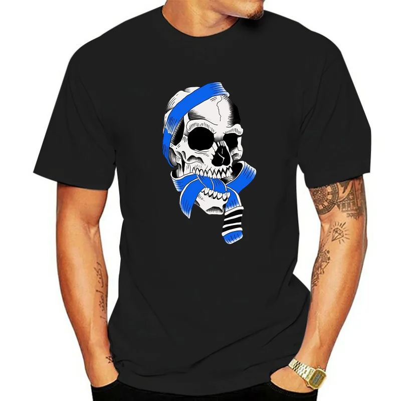 2020 summer style Fashion Tshirt - Brazillian Jiu-jitsu Skull with BJJ Blue belt Tee shirt