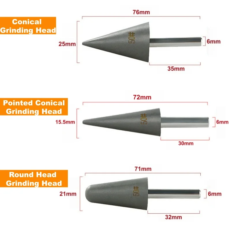 7pcs Diamond Resin Grinding Head Set 6mm Shank Conical & Round Pointed Burrs Grit 50-3000 for Stone Jade Polishing Rotary Tools