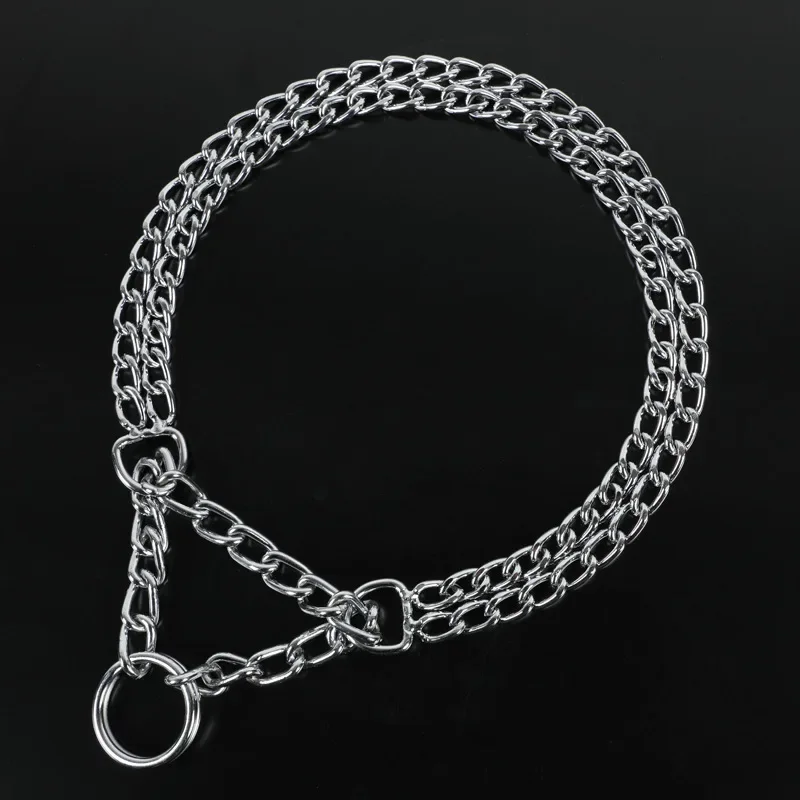 35-65cm Dog Collar Metal Adjustable Double Row Telescopic Chain Triple Ring Explosion-Proof Punch Collar Dog Training Supplies