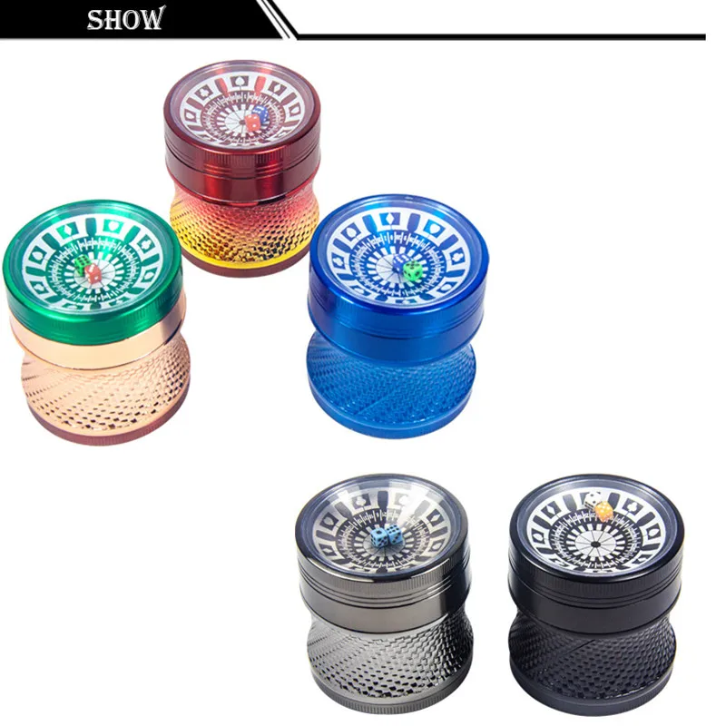 63mm diameter zinc alloy four layer sieve cover waist metal tobacco grinder cigarette set