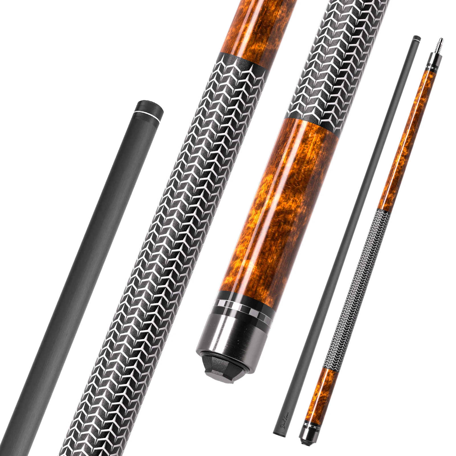 David Loman Carbon Fiber Pool Cue Advanced Snake Pattern Series Anti-Slip Grip 19.5oz 12.5mm Design