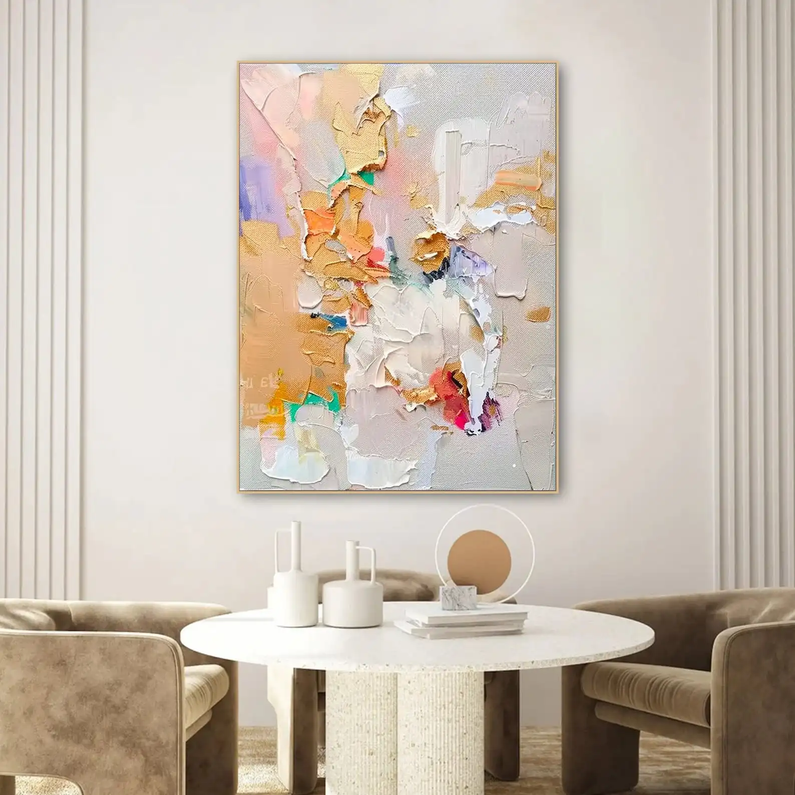 Mhemyo Original Abstract Colorful Textured Hand Painted Wall Art Orange Dreamy Art Calming Boho Painting For Living Room Decor