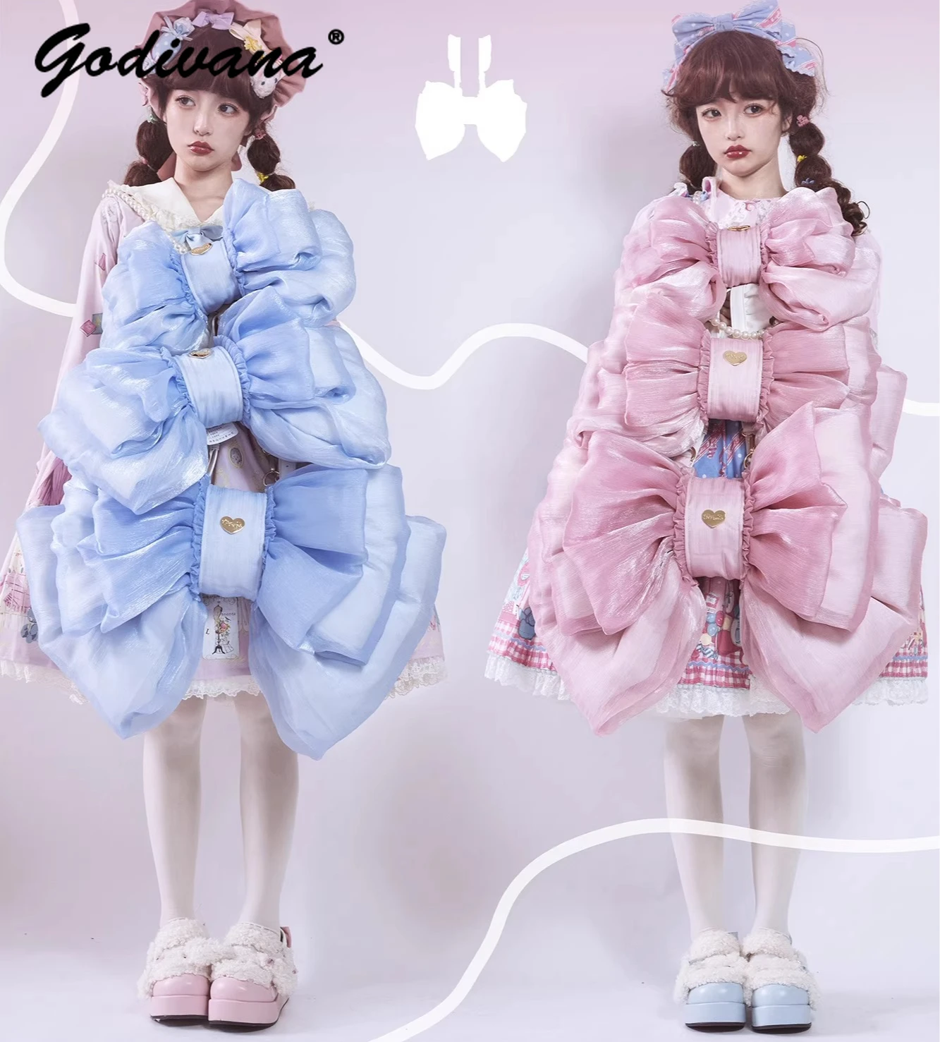 

Original Fairy Sweet Cute Girl Women's Big Bow Gauze Bag Detachable Shoulder Straps Lolita Backpack Y2K Tote Shoulder Handbags