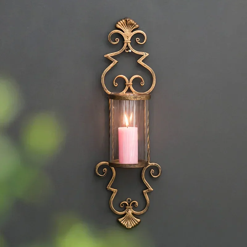 Wall Hanging Iron Holder Candle Metal Gold Retro Wall Candle Holders Nordic Candlestick Wedding Bougeoir Tea Light Holder FC173