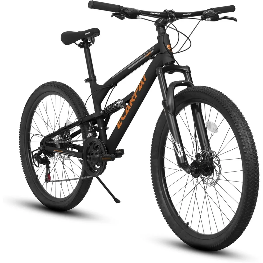 

Ecarpat 24 26 27.5 Inch Mountain Bike Full Front Suspension for Men and Boys with 21 Speed Steel Frame and Dual Disc Brakes Ide