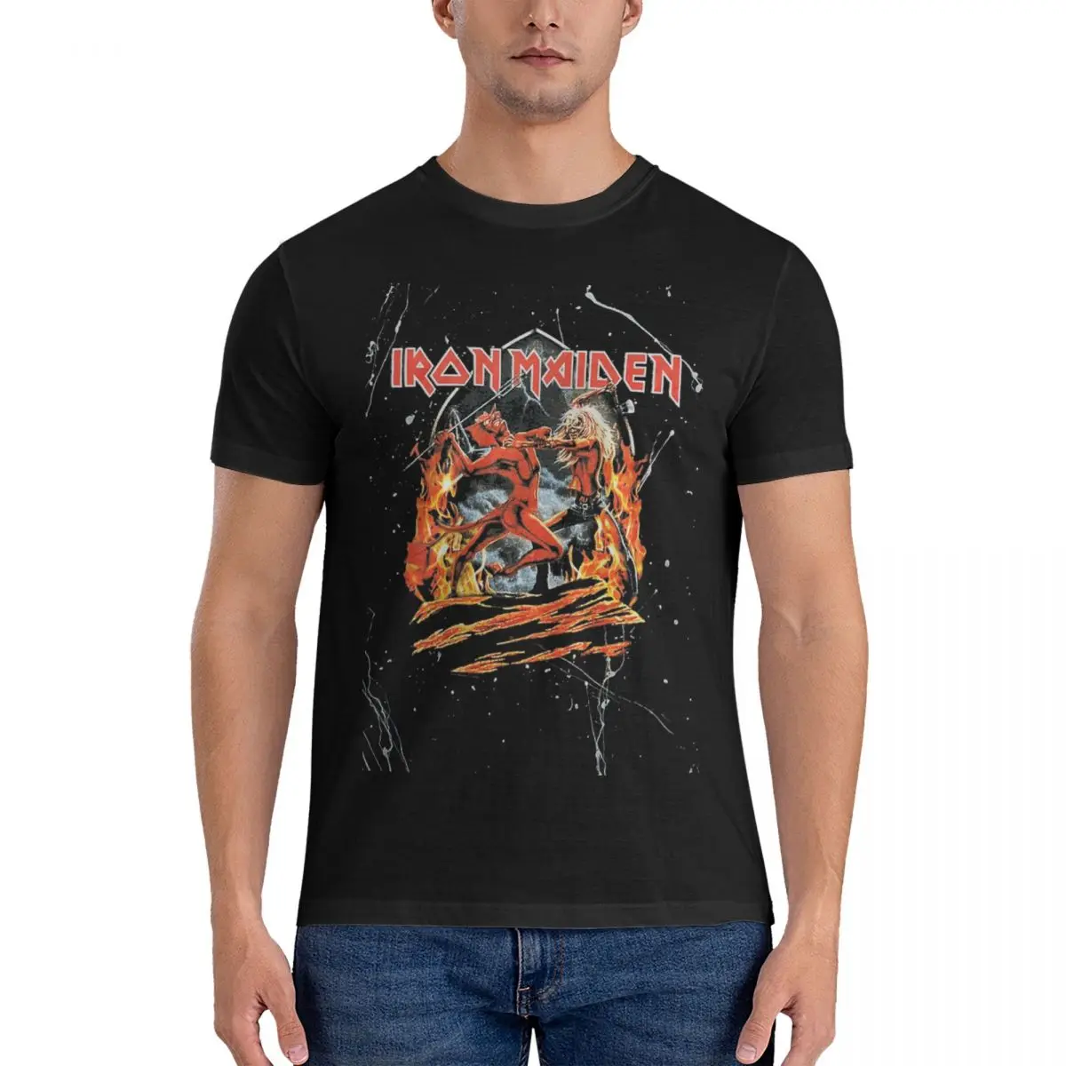 Devil And Skeleton T-Shirt for Men Round Neck 100% Cotton T Shirt i-iron maiden band Tees Graphic Clothing official-website tops