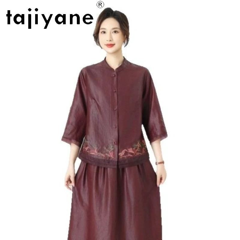 

TAJIYANE 100% Mulberry Silk Xiangyun Sha Shirts Women Elegant Embroidered Blouse Stand Collar Spring Tops 2026 Woman Clothes 셔츠