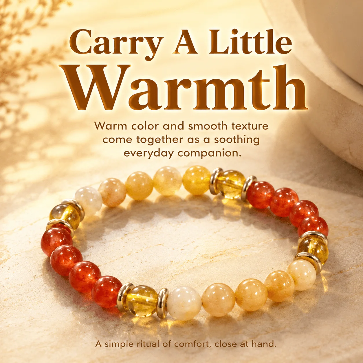 1pc Orange and Beige Elastic Bead Bracelet, Glossy Round Beads with Yellow Accent Beads, Stackable Wrist Jewelry Gift