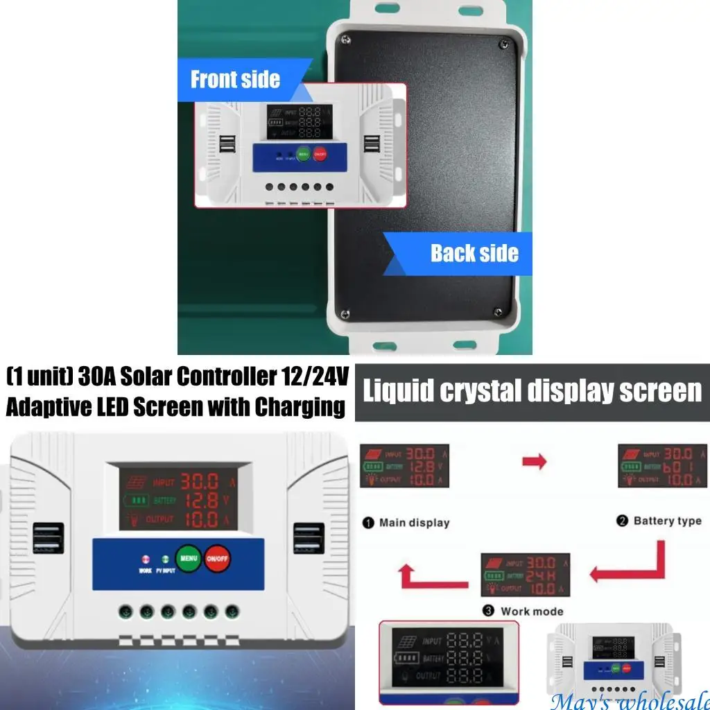 

Регулятор солнечной панели 12 В/24 В с регулируемым ЖК -дисплеем 30A четыре USB Solar Controller Easy в использовании 448A