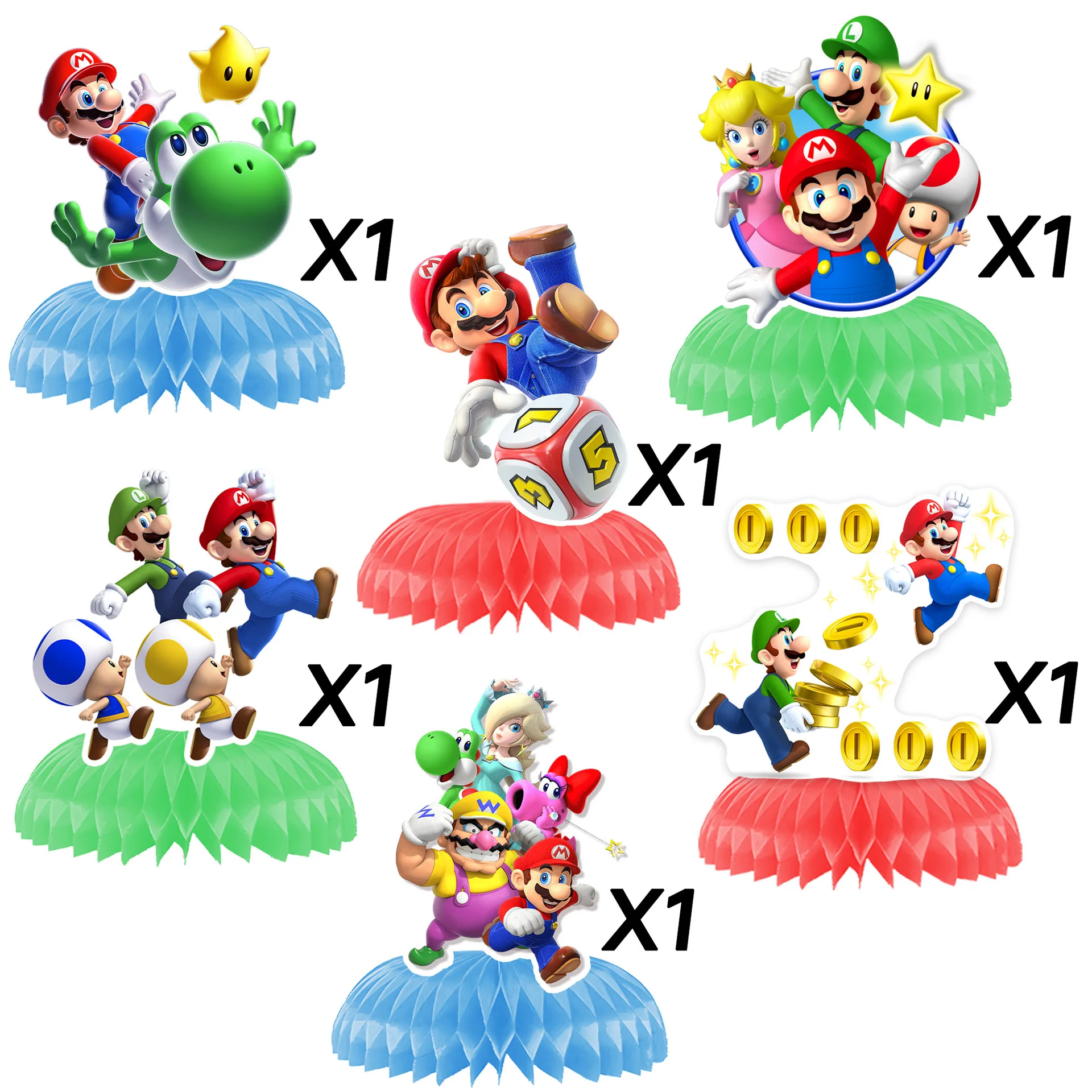 Mario Komplettes Geburtstagsparty-Set Galaxis-Mario Themen-Dekorationskit mit Banner, Luftballons, Tischgeschirr und Kuchendekoration für Kinder – Detail 14