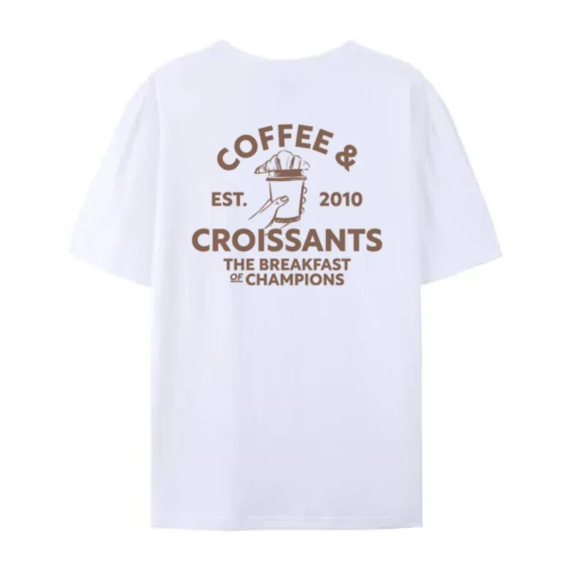 Coffee Croissants Women's T-Shirt Oversized Retro Aesthetic Streetwear Tops Cute Breakfast Foodie T Shirt Unisex Fashion Clothes