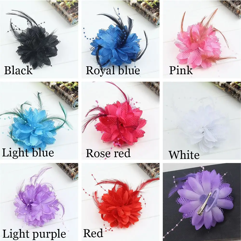 Beaded Feather Hair Clip Bridal Wrist Flower Wedding Hair Accessories Latin Dance Performance Hairpin Headdress