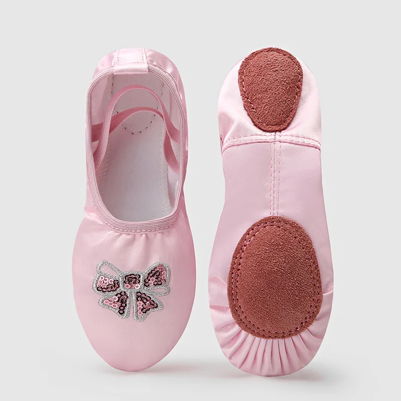 

Шелковые балетки для девочек, тапочки для танцевальных тренировок, туфли на плоской подошве из мягкой кожи с разрезом (маленький ребенок/большой ребенок)