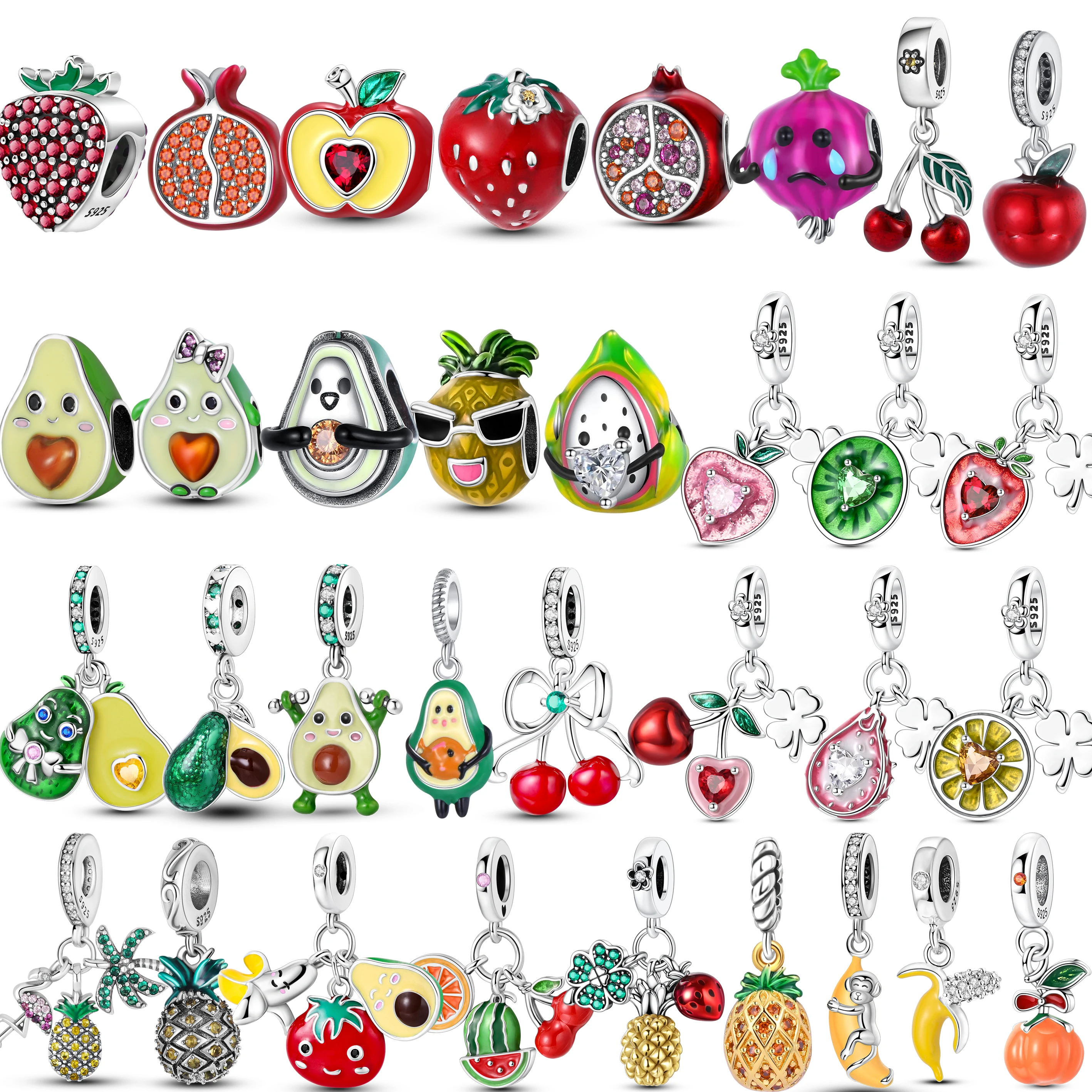 

925 Sterling Silver Apple Cherry Avocado Fruit Beads Charms Pendent Jewelry Fits 925 Original Bracelet Diy Gift For Women