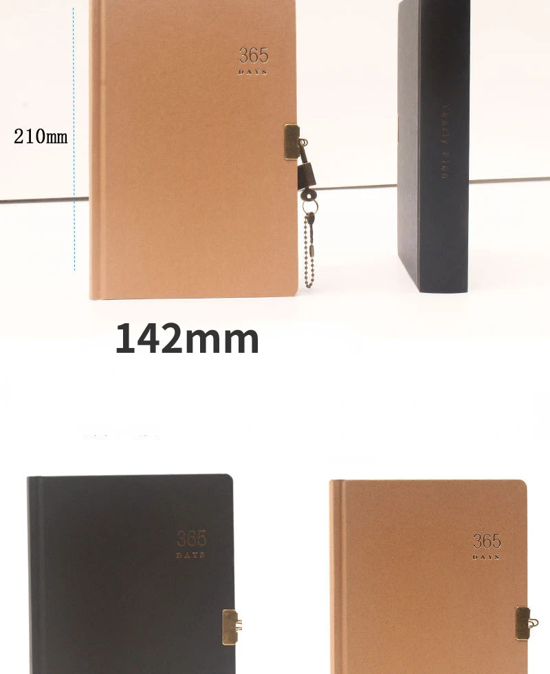 Vintage Schedule Book Notebook with Lock Hand Account Thickened Kraft Paper Office Notebook Diary