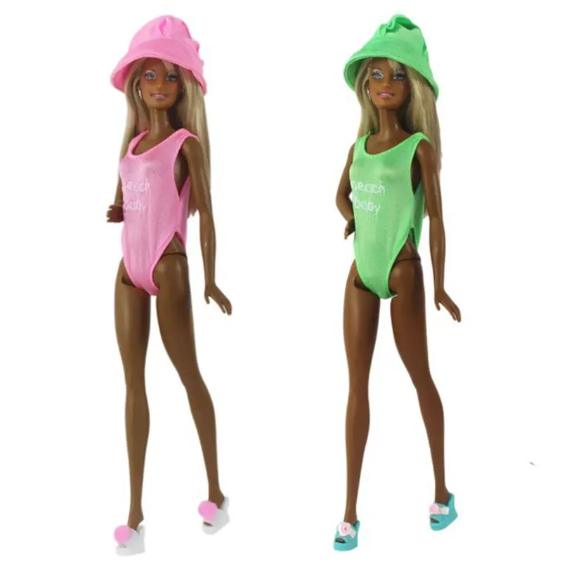 New Arrive Fashion Doll Wear Summer Kids Toys Bikini Pink Green Clothes Hat Accessories For Barbie DIY Girl Game Present Gifts