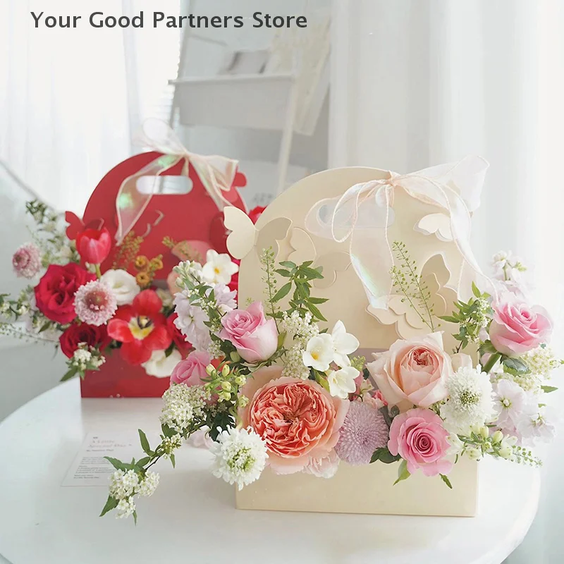 Vlinderbloembak, Handbloemenmand, Papieren Bloembak, Bloemstuk Tas, Bloemverpakking Geschenkdoos