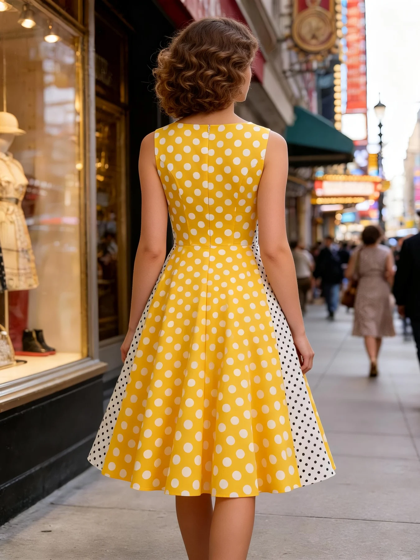 Tonval O-Neck Sleeveless Colorblock Polka Dot Vintage Dress Summer 2026 Elegant Women Knee Length Retro Wear Cotton Dresses