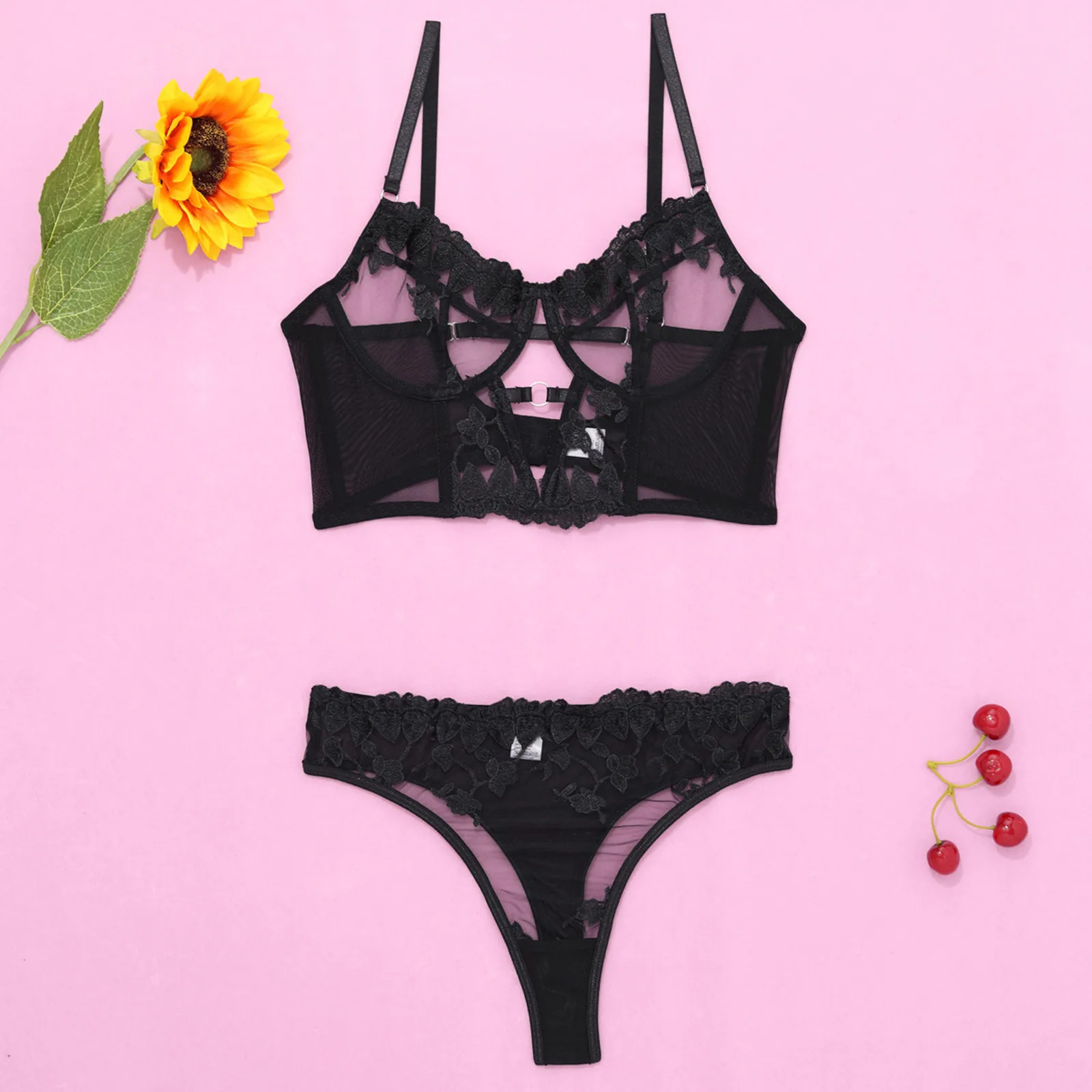 أطقم نسائية غريبة سوداء ، ملابس داخلية مثيرة شبكية ، دانتيل ، خصر عالي ، g-string ، ملابس داخلية ، ملابس نوم ، طقم مكون من قطعتين