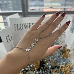 XSBODY Leaf Hand Chain Jewelry Braelet for Women Boho Mittens Bracelets Y2k Accessories Cute Rhinestones Finger Ring Hand Chain