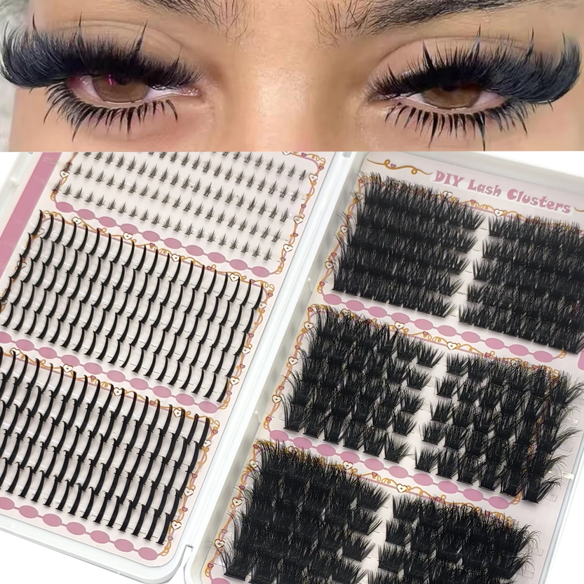 Künstliche Nerz-Wimpern 540 Cluster mit Spitzen & Unterwimpern Natürliche Wimpernverlängerung 3D Russische Wimpernbänder Persönliches Wimpern-Make-up