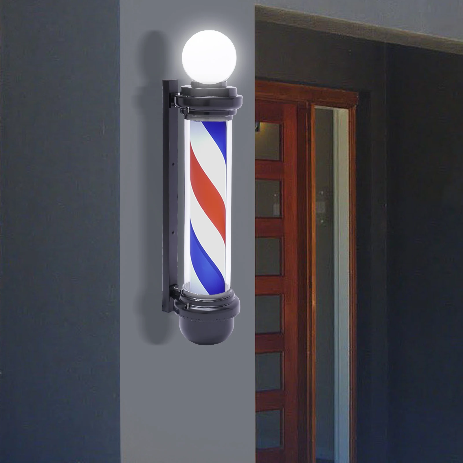 28In/32In Rotating Barber Pole Hair Salon Shop Sign LED Light For Indoor Outdoor Lights Hairdressing Nightlight